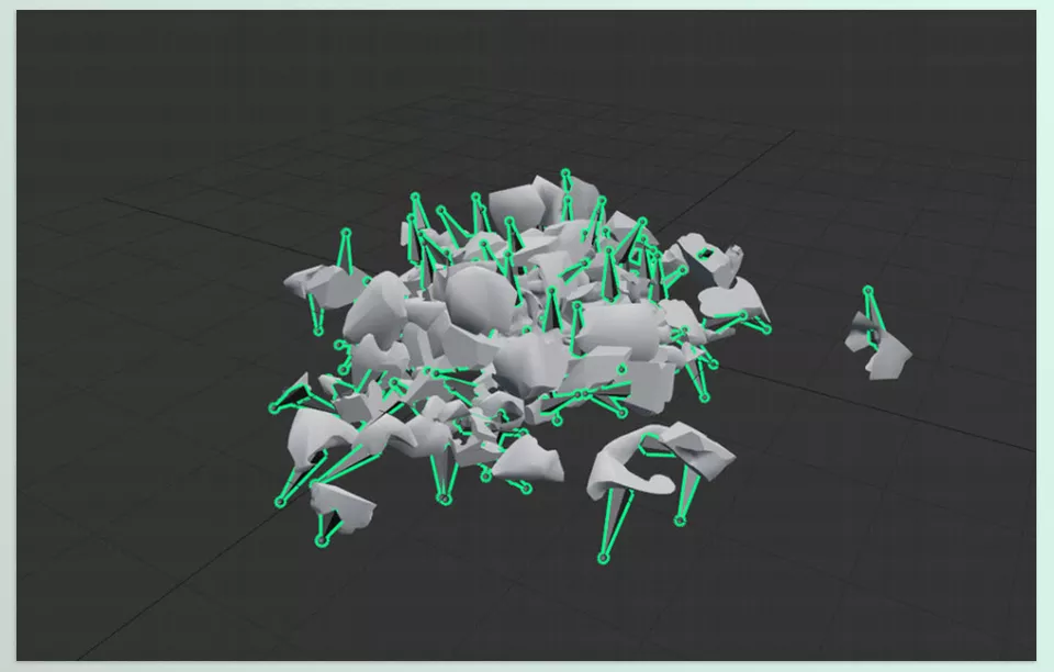 Ossim - Simulation Baking Tool - The simulation setup becomes more complex by incorporating conditions like wind, a vortex, or other rigid body collisions.