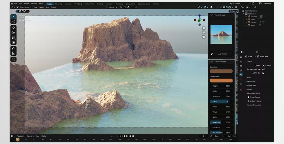 Quick Procedural Terrain and Water Addon - Easily create realistic and detailed terrain